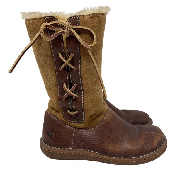 BORN Yuma Lace up Leather Boots with Shearling Lining Size 7/38 - Picture 1 of 15